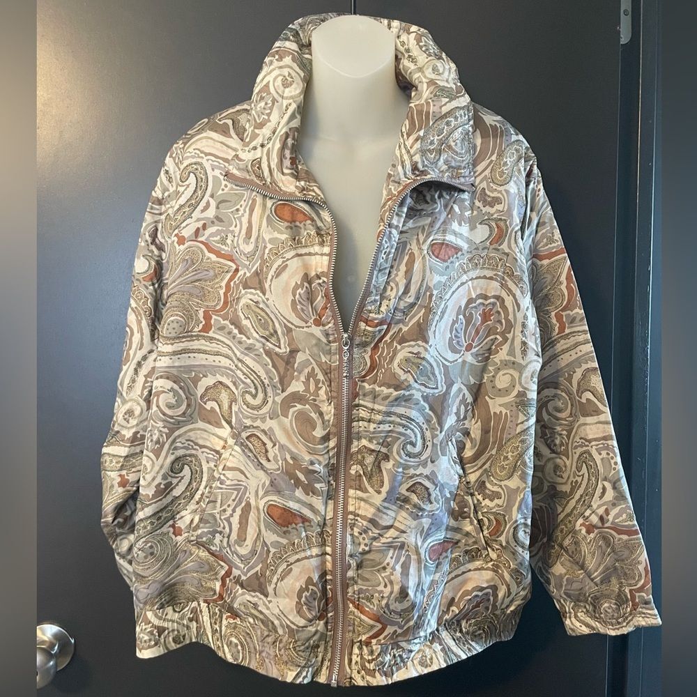 Vintage 80s 100% Silk Paisley Bomber Jacket Oversized L XL lightweight